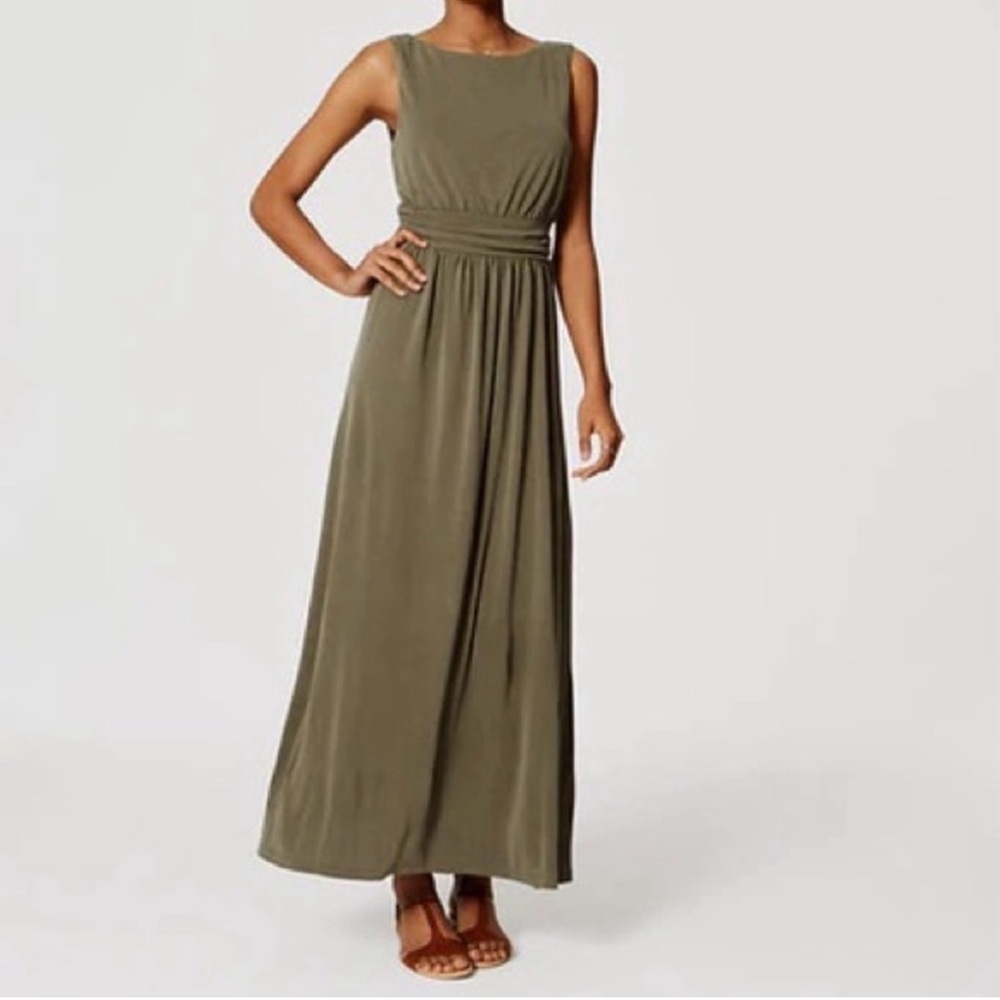 Loft Sleeveless Olive Maxi Dress with Waist Detail